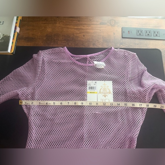 BECCA Swim Purple Long Sleeve Mesh Coverup w/ small blemish - Picture 7 of 7